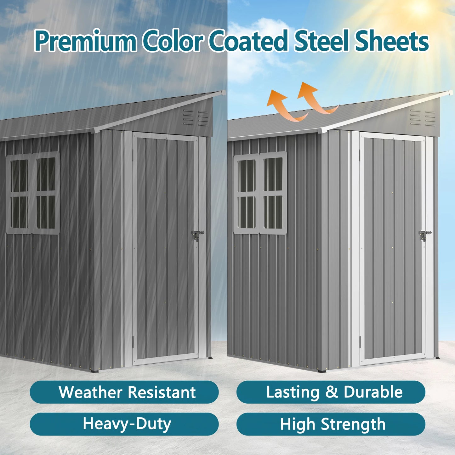1 4x10 FT Galvanized Steel Outdoor Shed – Weatherproof Lockable Storage for Tools, Bikes & Pets w/Sloping Roof & Window
