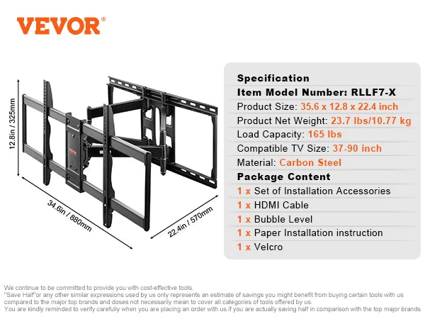 SucceBuy Full Motion TV Mount Fit for 26-90in TVs Swivel Tilt Horizontal Adjustment TV Wall Mount Bracket W/ Articulating Arms