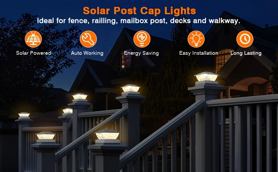 8 Pack 2 Mode Bright Solar Post Lights, Solar Powered Deck Lights for 4x4 4.5x4.5 5x5 Posts in Garden Decor, Black/White
