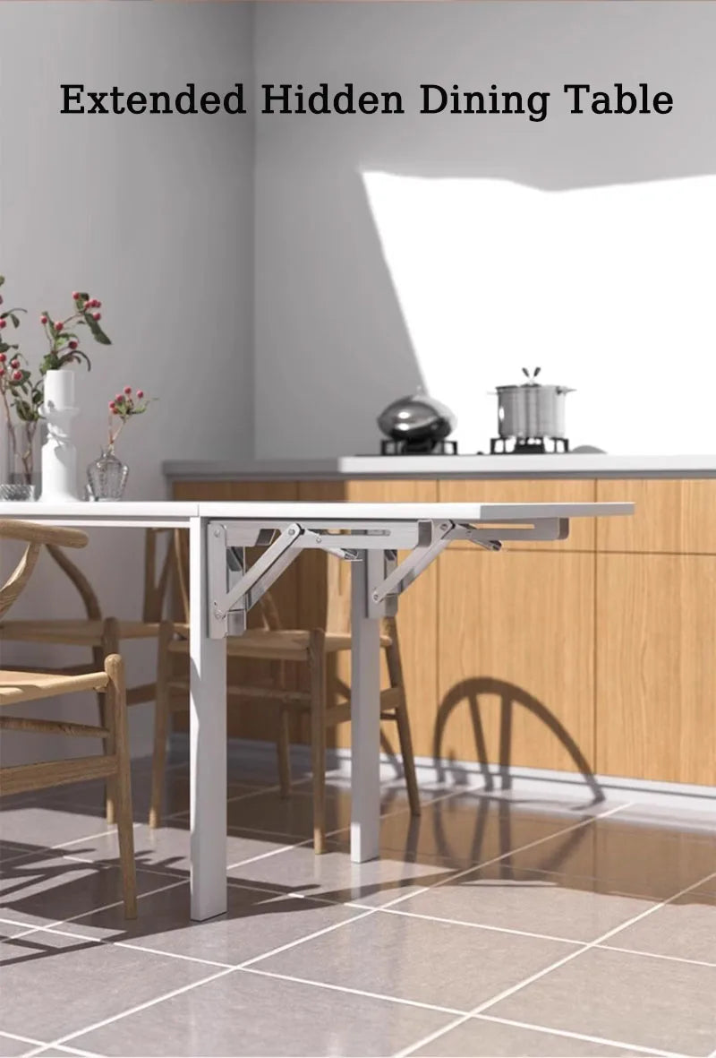 2Pcs 304 Stainless Steel Folding Table Stand Shelf Bench Heavy Duty Wall Shelf Bracket Right Angle Bracket Space Saving Thickene