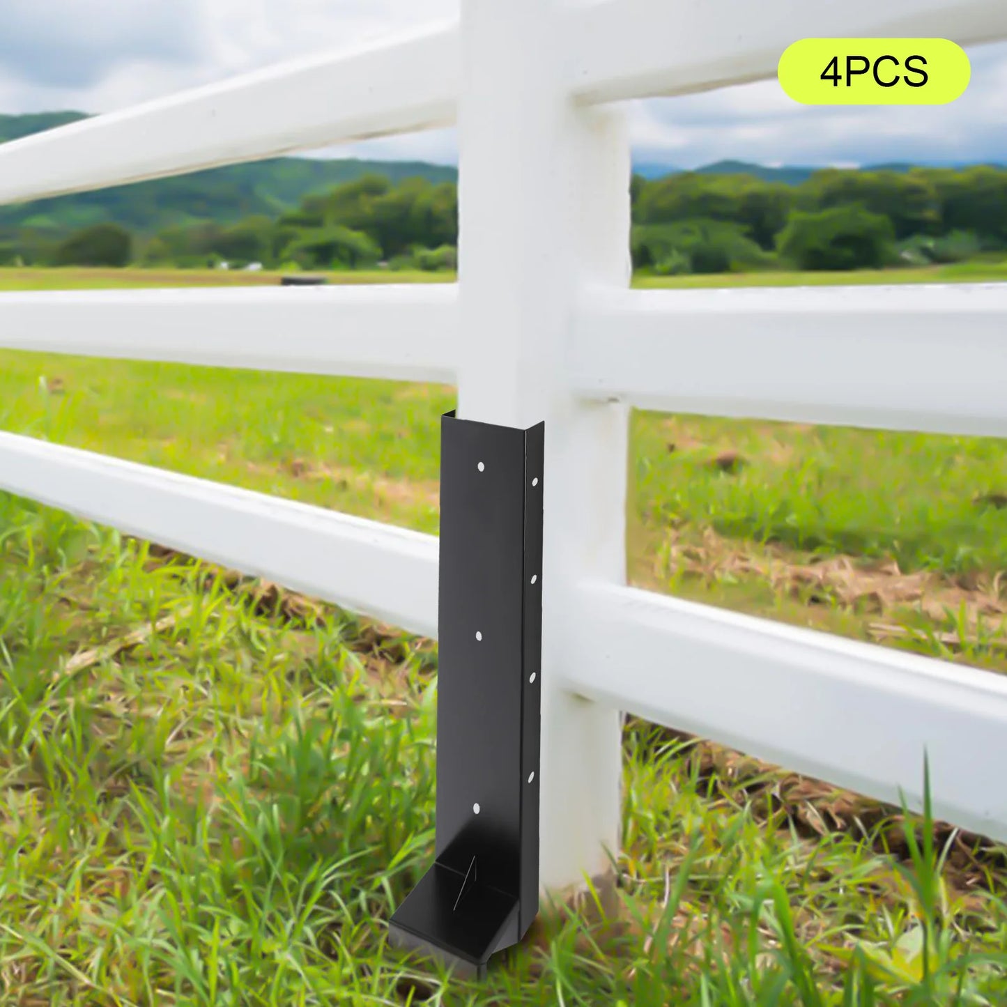 Fence Post Repair Kit Fence Post Support Heavy Duty Fence Post AnchorDouble Support Wood Fence Post Repair Black (4 Pack)