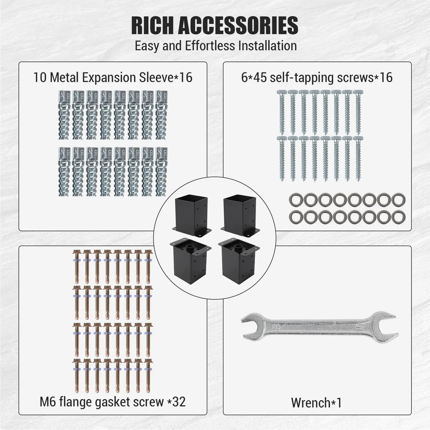 1 New Deal 4"x4" 6"x6" Post Base Set,Steel Deck Post Bracket with Hardware Kit,Post Anchor,Metal Post Holder with Interior Base Fence Deck
