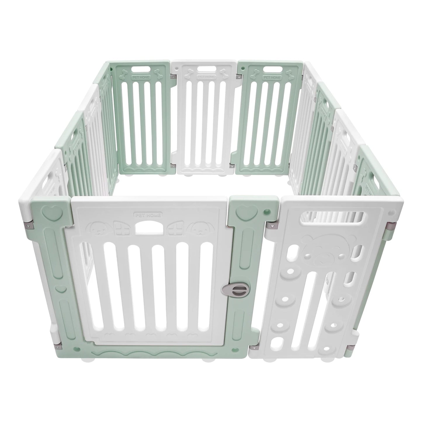 Hexagon Dog Playpen with Safety Door & Non-Slip Base, 25.6" HDPE Pet Fence for Puppy/Kitten, 13 Panels Blue/Pink/Green