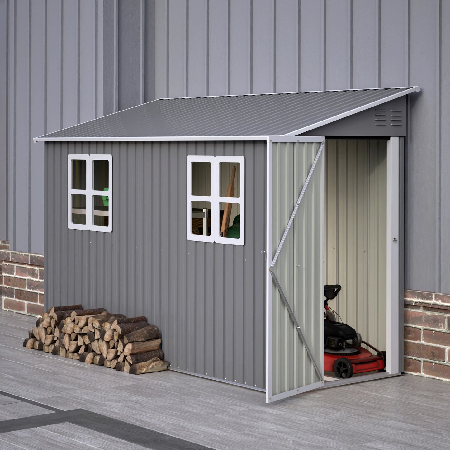 1 4x10 FT Galvanized Steel Outdoor Shed – Weatherproof Lockable Storage for Tools, Bikes & Pets w/Sloping Roof & Window
