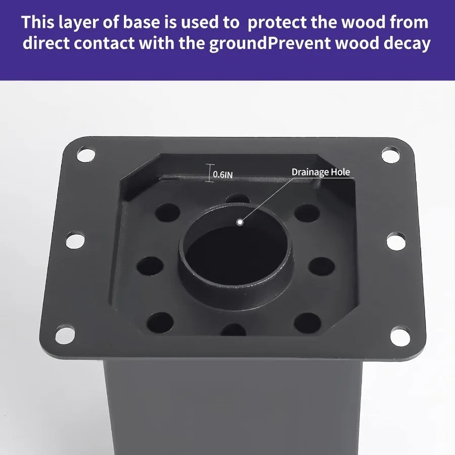 4x4 Post Base 6 Sets Post Anchor Inner Size 3.6"x3.6" Black Metal Powder-Coated Deck Post Base Support for Outdoor Fence Mailbo