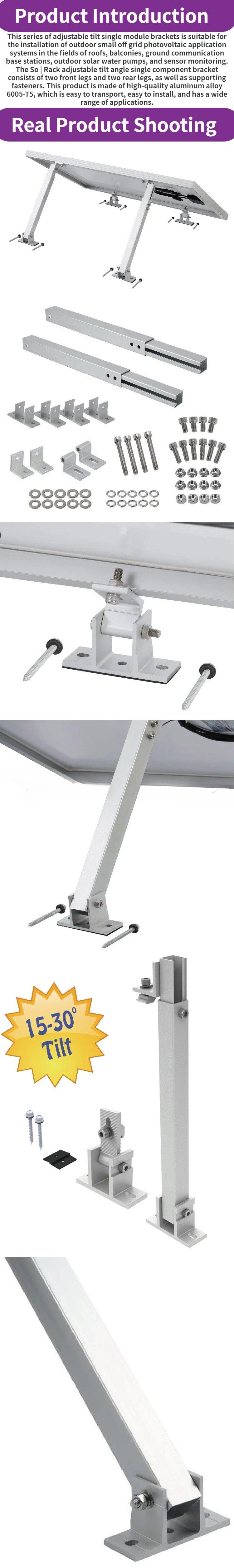 Solar Panel Foot Mount Adjustable Solar Panel Mount Support Aluminum Alloy Solar Panel Mounting Bracket 15-60 Degrees