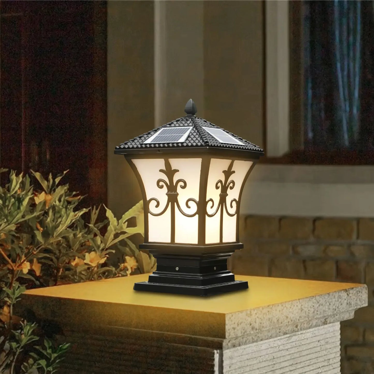 Bymaocar LED Electricial/solar Fence Post Light Outdoor Column Warm Lamp Lighting Fixture for Patio Garden Landscape Waterproof