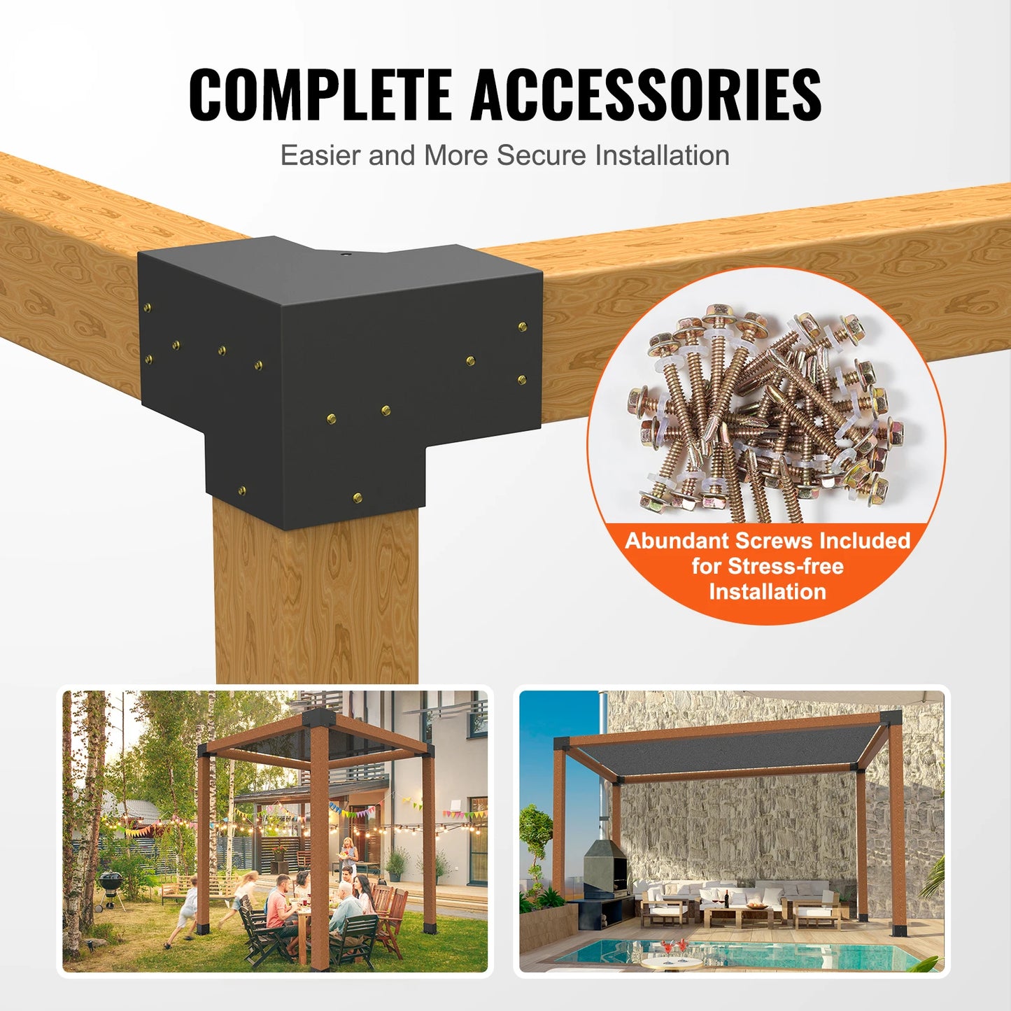 1 SucceBuy Pergola Bracket Kit 6inchx6inch 4pcs 3 Way Easy Installation For Gazebos Patio Pergolas Log Cabin Outdoor Hardware