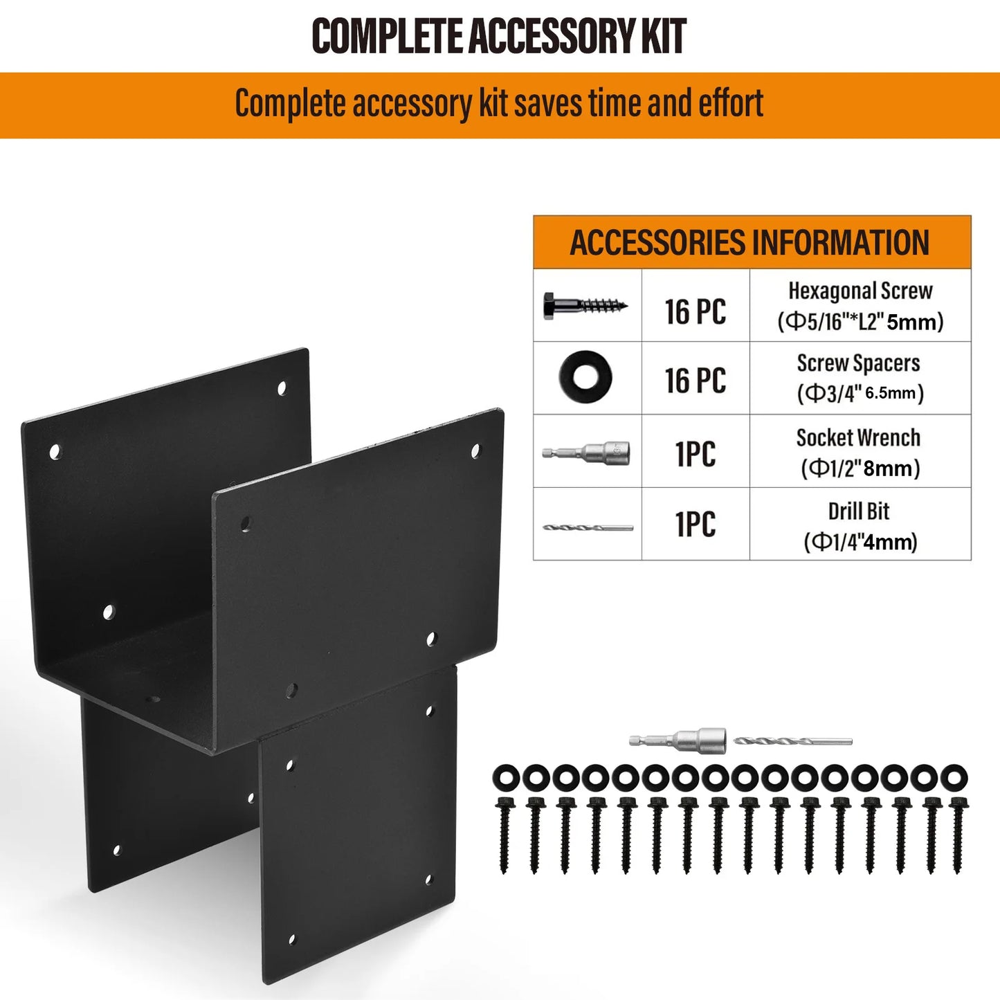 Pergola Hardware Kit 4 Pieces, Wood Beam Tie Brackets for 6"x 6" (Actual 5.5" X 5.5") Posts, DIY Brackets for Porch Log Cabins