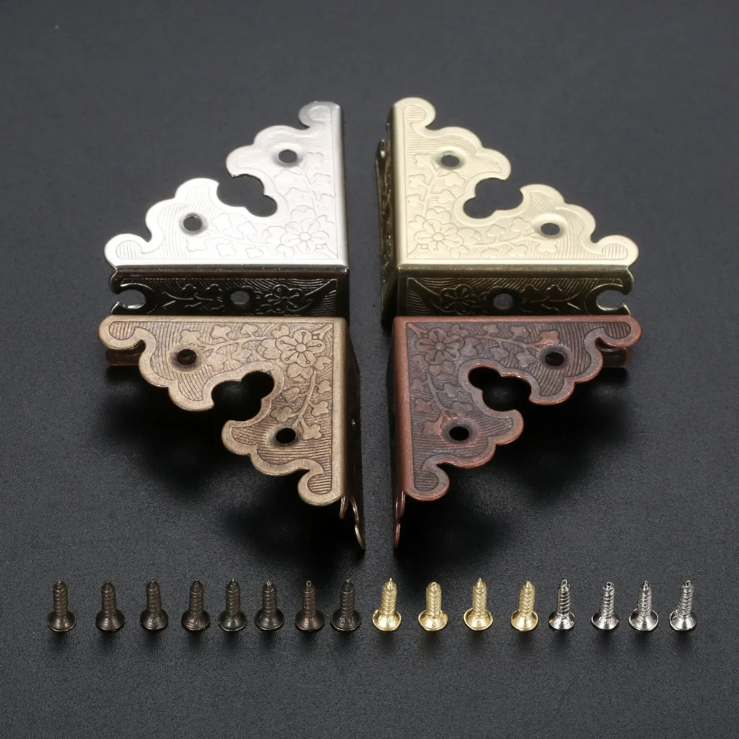 4Pcs 34mm Zinc Alloy Jewelry Wooden Box Triangle Corner Decorative Protectors Furniture Carved Table Corner Brackets Protection