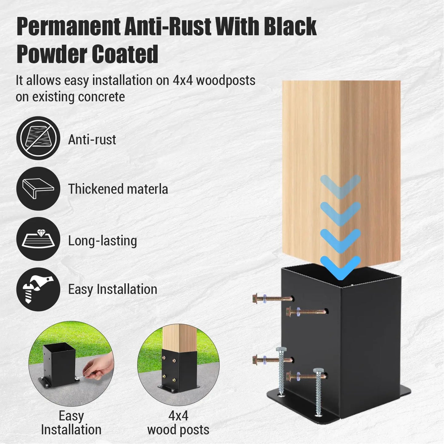 1 New Deal 4"x4" 6"x6" Post Base Set,Steel Deck Post Bracket with Hardware Kit,Post Anchor,Metal Post Holder with Interior Base Fence Deck