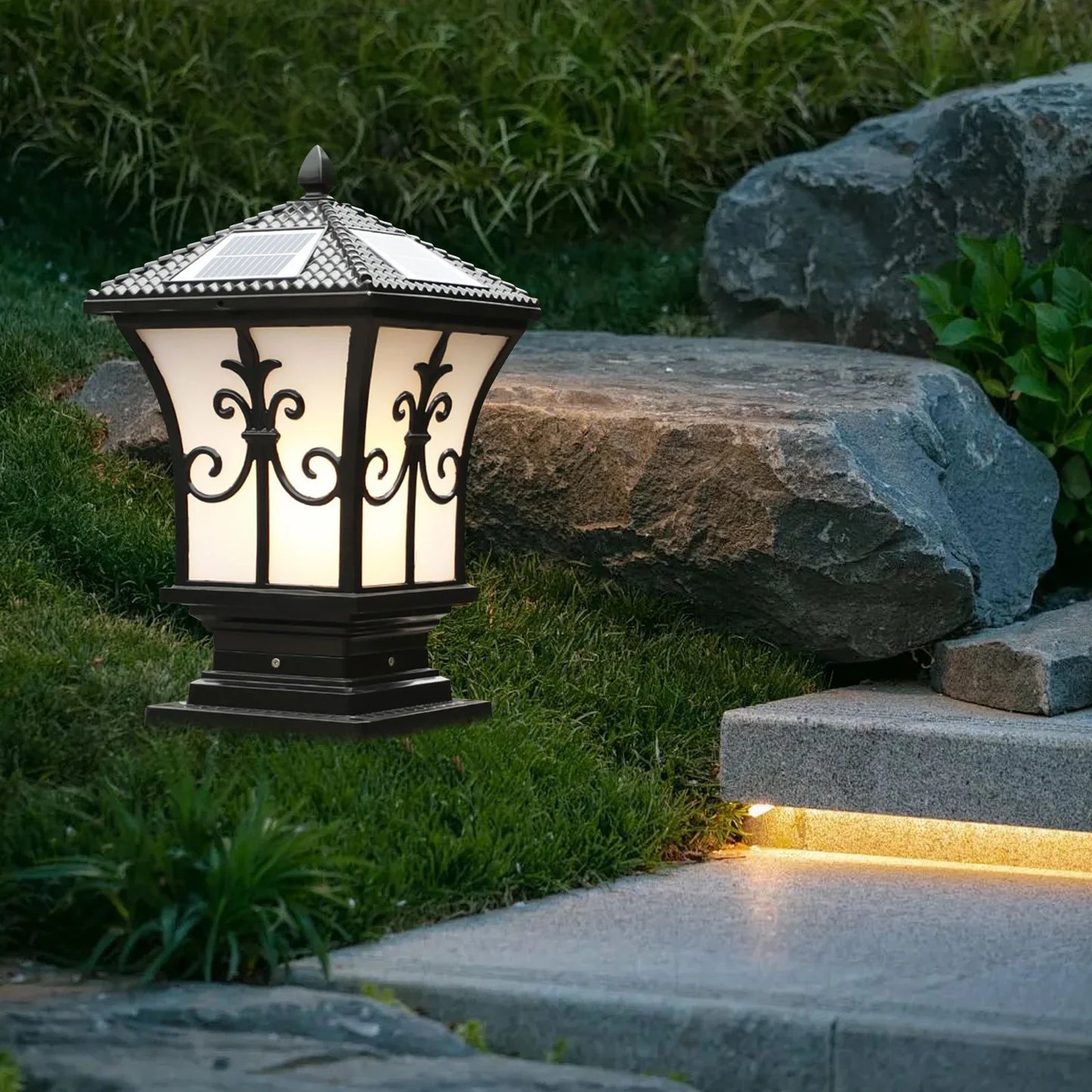 Bymaocar LED Electricial/solar Fence Post Light Outdoor Column Warm Lamp Lighting Fixture for Patio Garden Landscape Waterproof