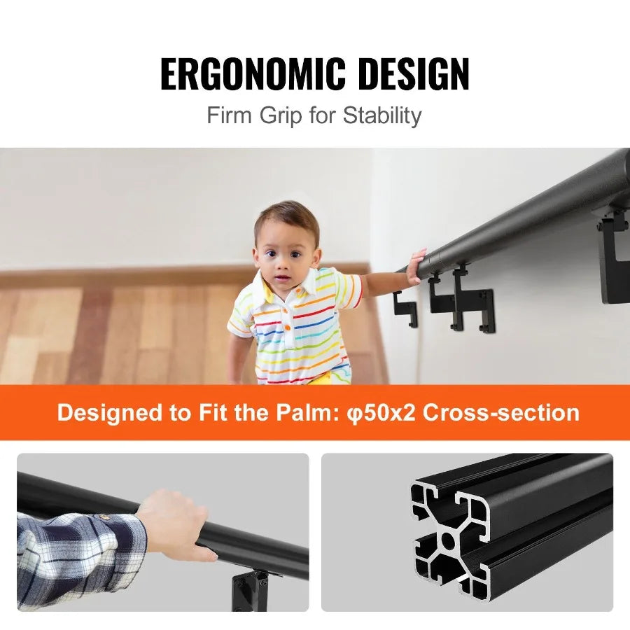 Handrail Stair Railing 7 ft Wall Mount Handrails for Indoor Stairs Thickened Aluminum Alloy Hand Rail with Installation Kit 44