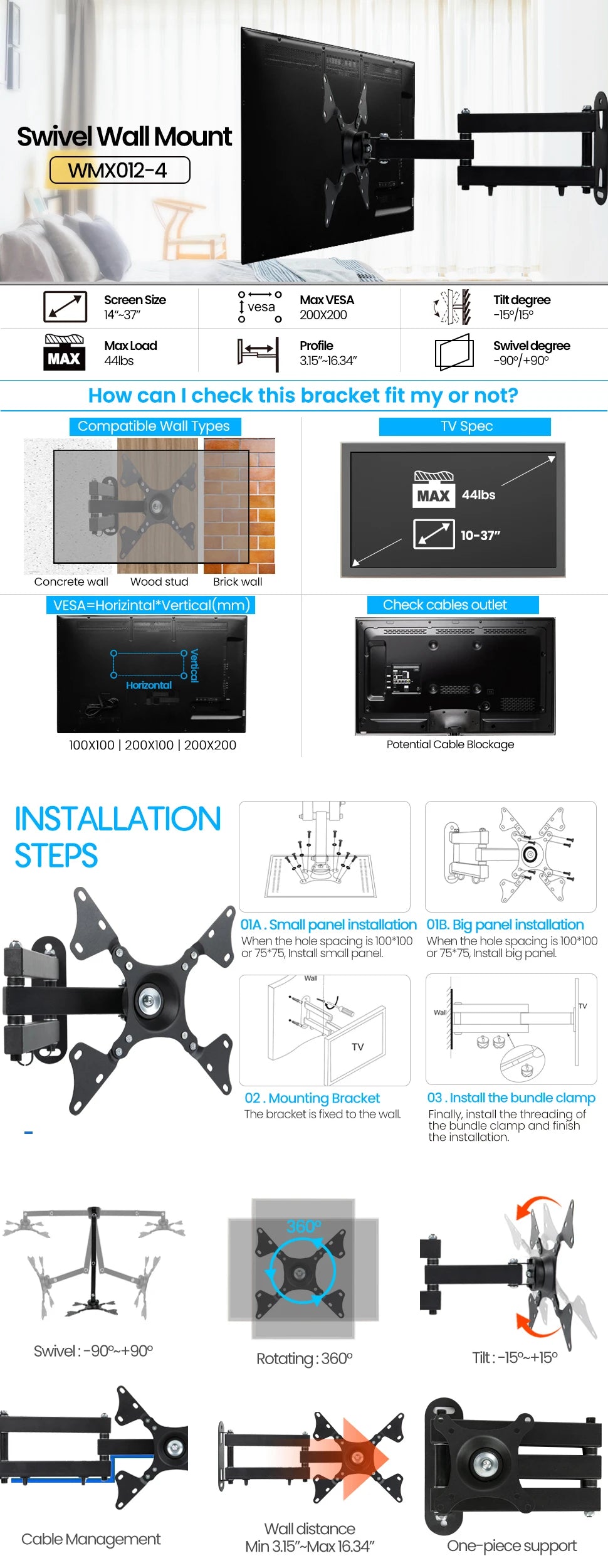 Universal Retractable TV Mounts Wall Mount Bracket Load Bearing 15KG For 10 to 32 inches LCD Monitor TV Stand Expansion Bracket