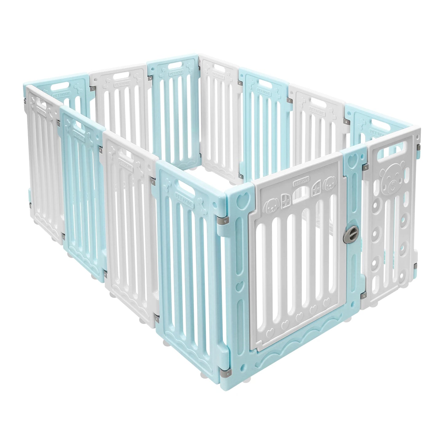 Hexagon Dog Playpen with Safety Door & Non-Slip Base, 25.6" HDPE Pet Fence for Puppy/Kitten, 13 Panels Blue/Pink/Green