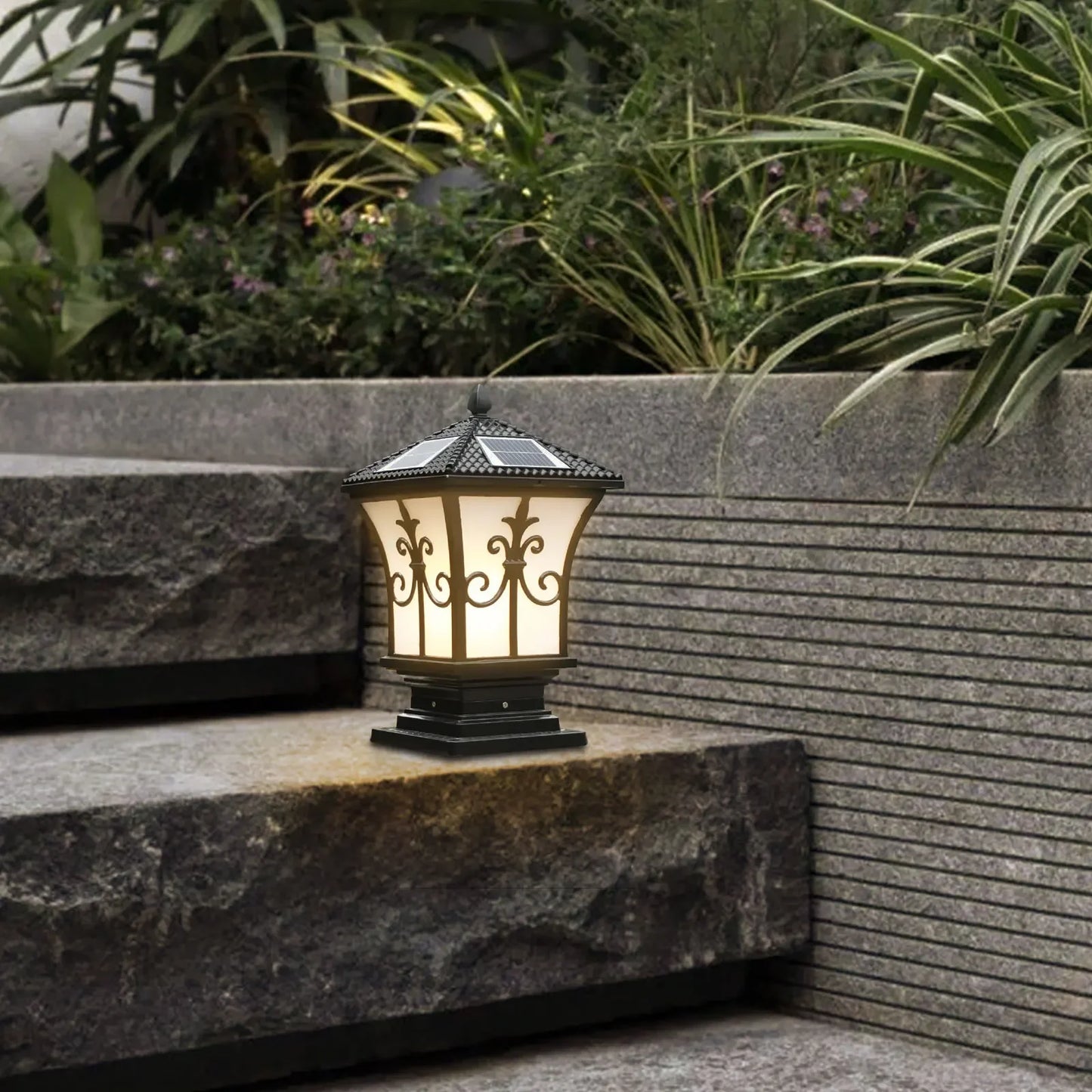 Bymaocar LED Electricial/solar Fence Post Light Outdoor Column Warm Lamp Lighting Fixture for Patio Garden Landscape Waterproof