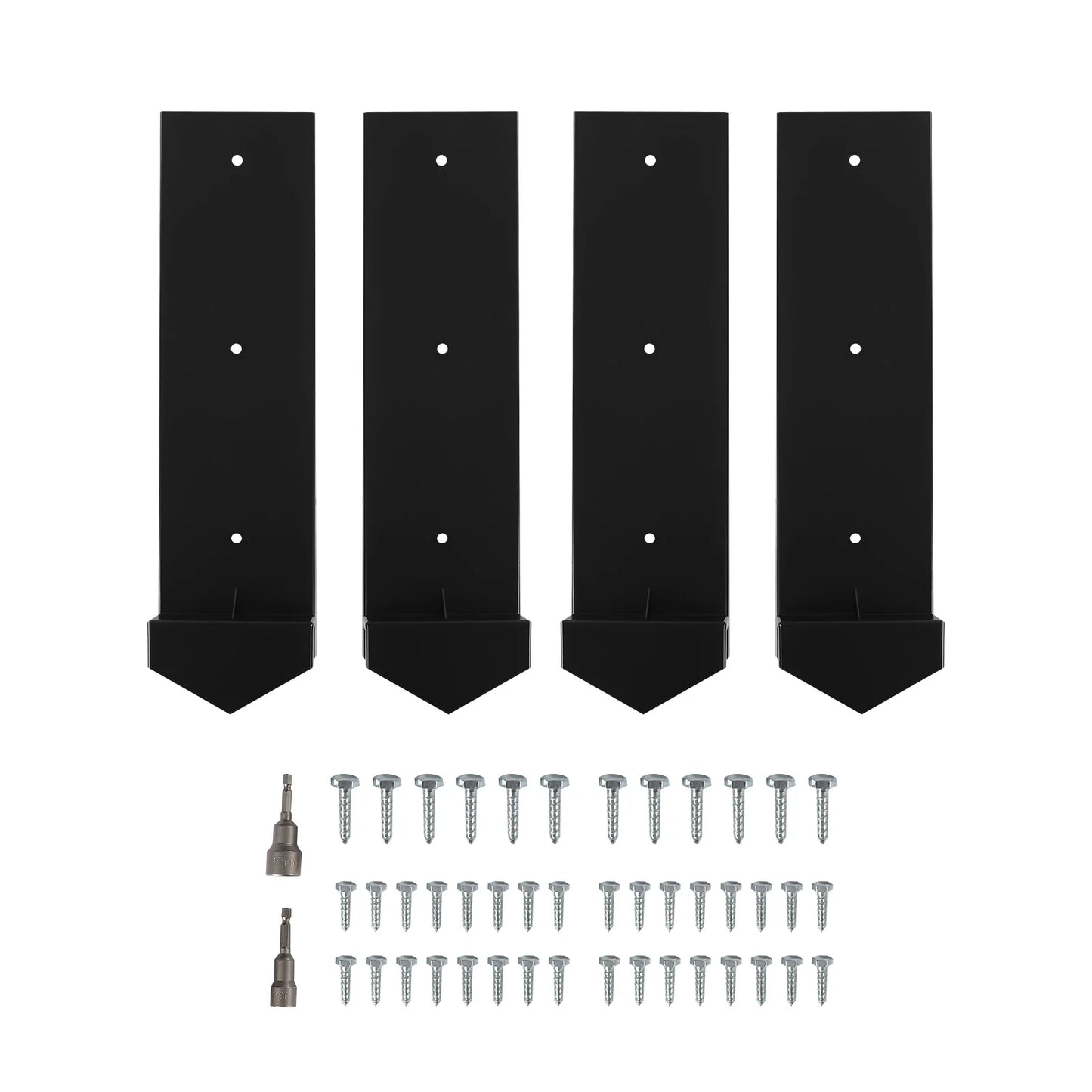 Fence Post Repair Kit Fence Post Support Heavy Duty Fence Post AnchorDouble Support Wood Fence Post Repair Black (4 Pack)