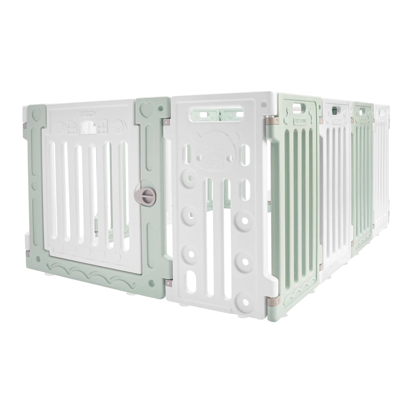 Hexagon Dog Playpen with Safety Door & Non-Slip Base, 25.6" HDPE Pet Fence for Puppy/Kitten, 13 Panels Blue/Pink/Green