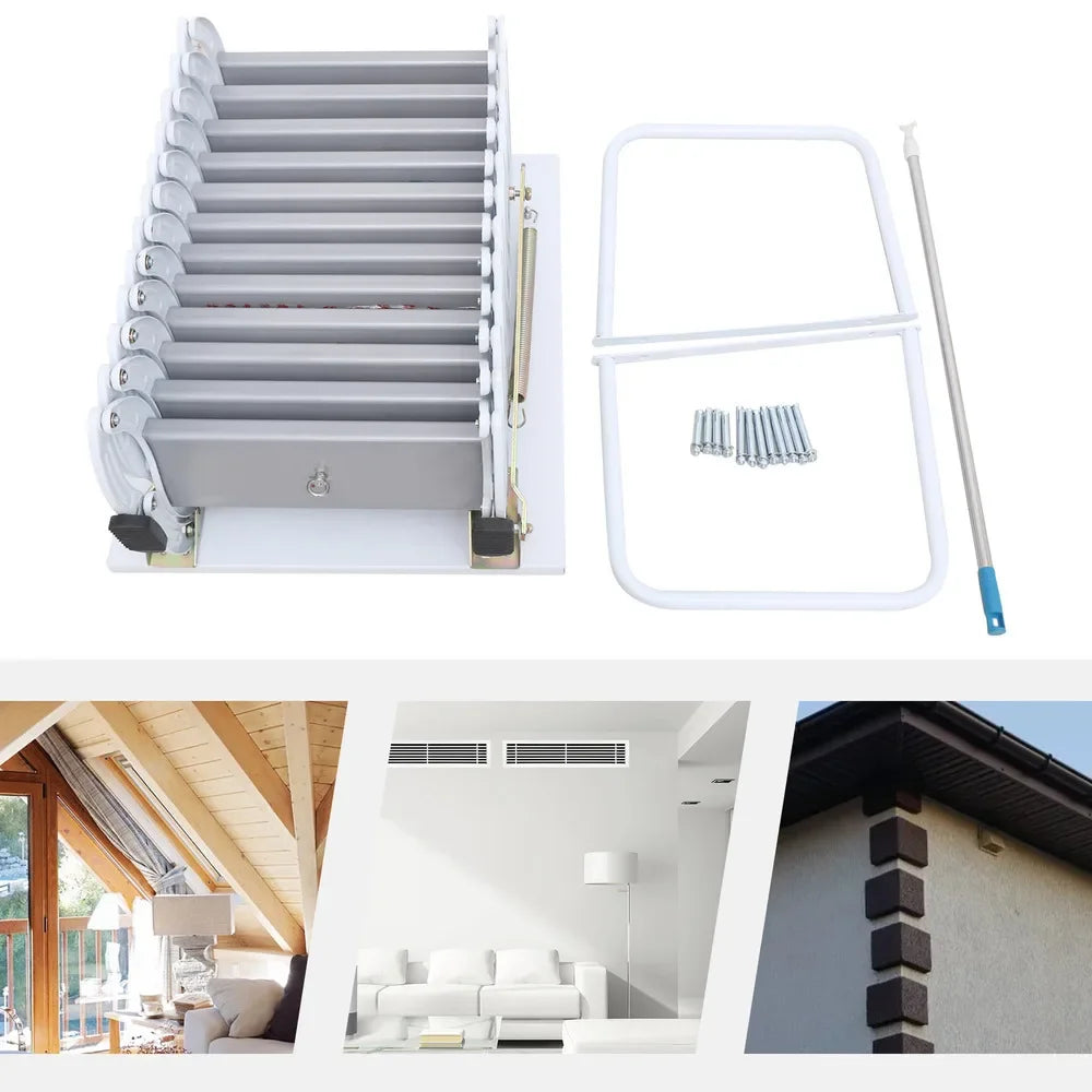 12 Steps Wall-mounted Non-slip Telescopic Extension Folding Ladder 881.85 Lbs Capacity Al-mg Alloy Multi Purpose With Handrails