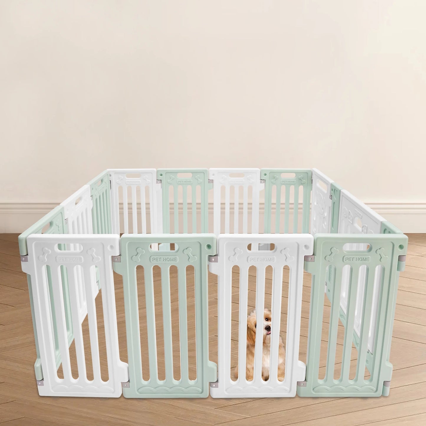 Hexagon Dog Playpen with Safety Door & Non-Slip Base, 25.6" HDPE Pet Fence for Puppy/Kitten, 13 Panels Blue/Pink/Green