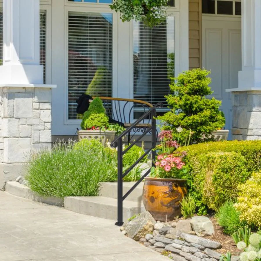 Handrails for Outdoor Steps Wrought Iron Handrail Fits 1 or 3 Steps Transitional Handrail with Installation Kit Black