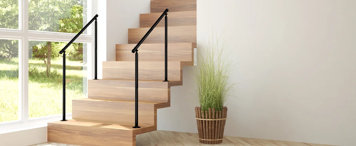 Metal Outdoor Step Handrails for 2-3 Steps - Black Porch & Deck Railing with Install Kit for Concrete/Patio