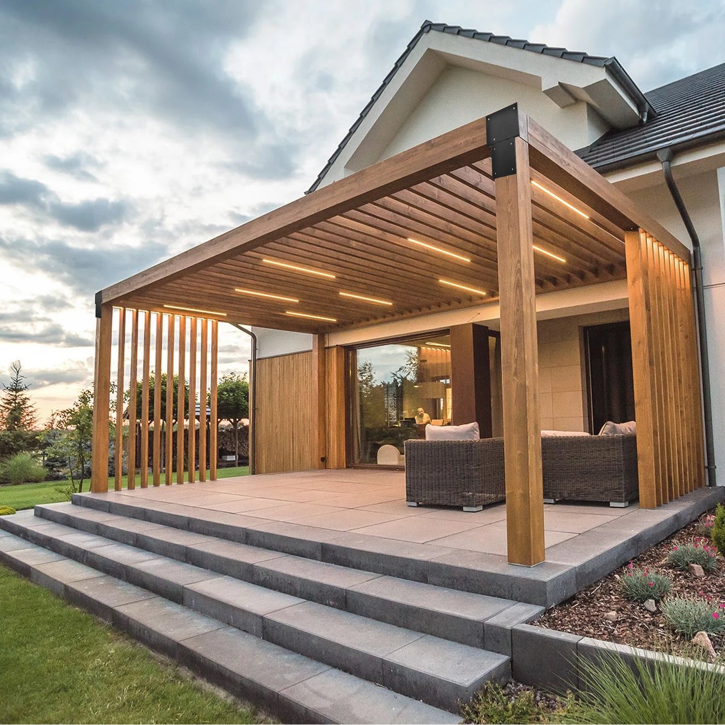 Elevated Wood Stand T Brackets, 4 Pieces Pergola Brackets, Galvanized Steel Pergola Kits, Heavy Duty Set Hardware for Gazebo