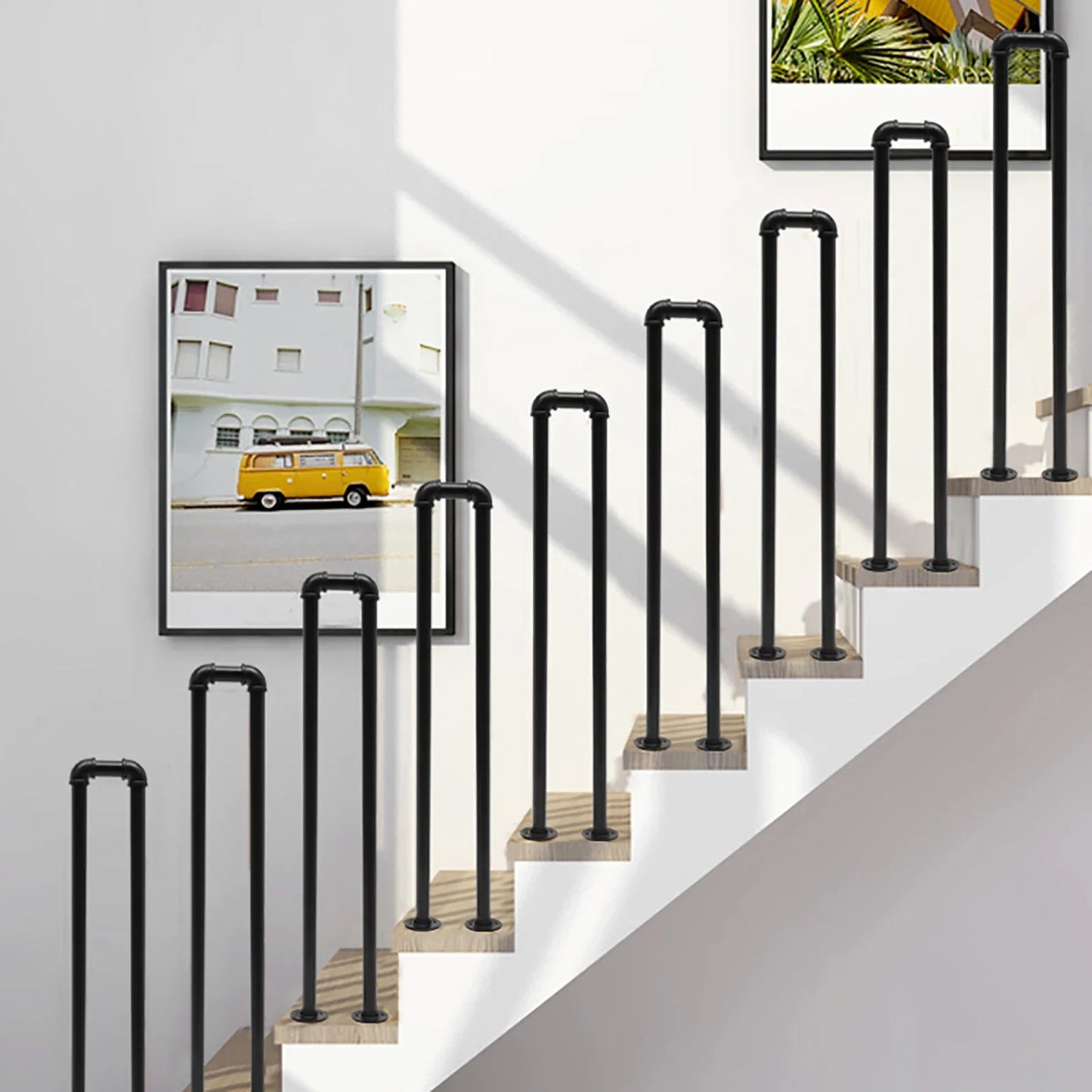 5pcs U-shaped Industrial Style Staircase Anti Slip Handrails, Retro Tubular Thickened Indoor Fence for Lofts, Hotels and Office