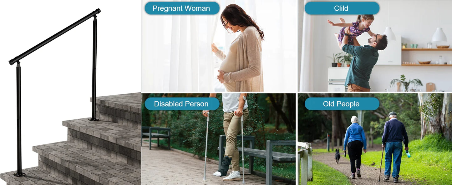 Metal Outdoor Step Handrails for 2-3 Steps - Black Porch & Deck Railing with Install Kit for Concrete/Patio