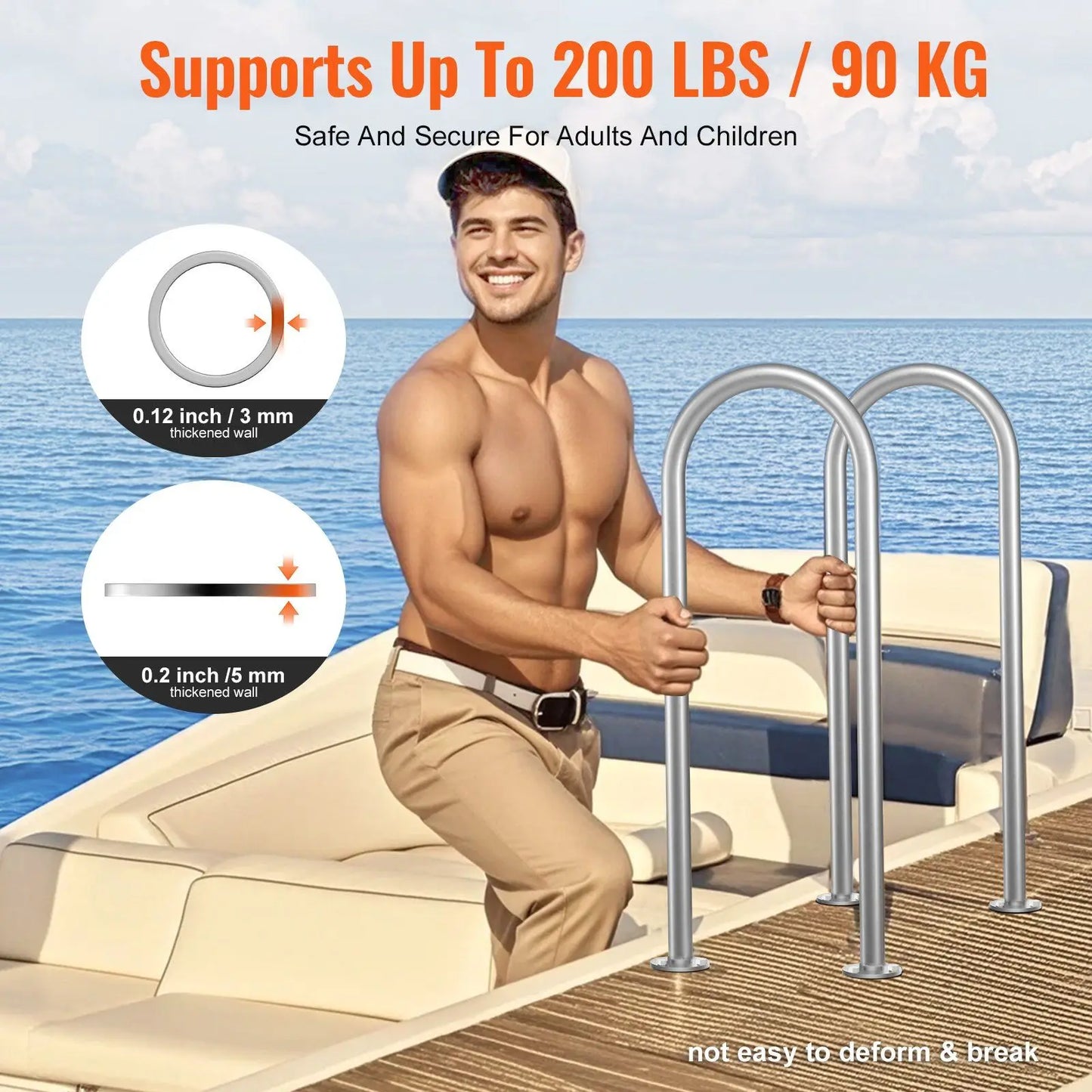 36 X 13 Inch Aluminum Pool Handrail with Base Plate Indoor/Outdoor Balustrades & Handrails