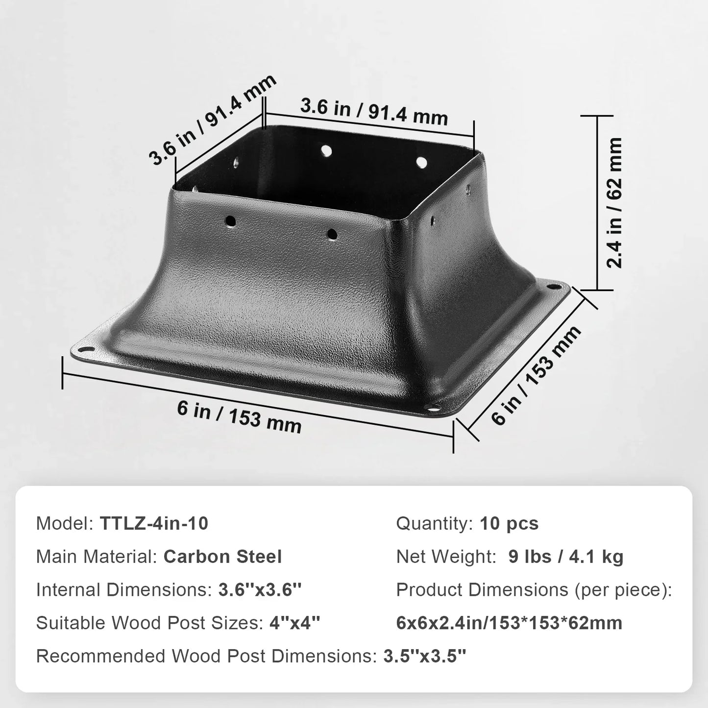 10Pcs 4x4 Post Base Brackets Heavy Duty for Standard Wood Post Anchor