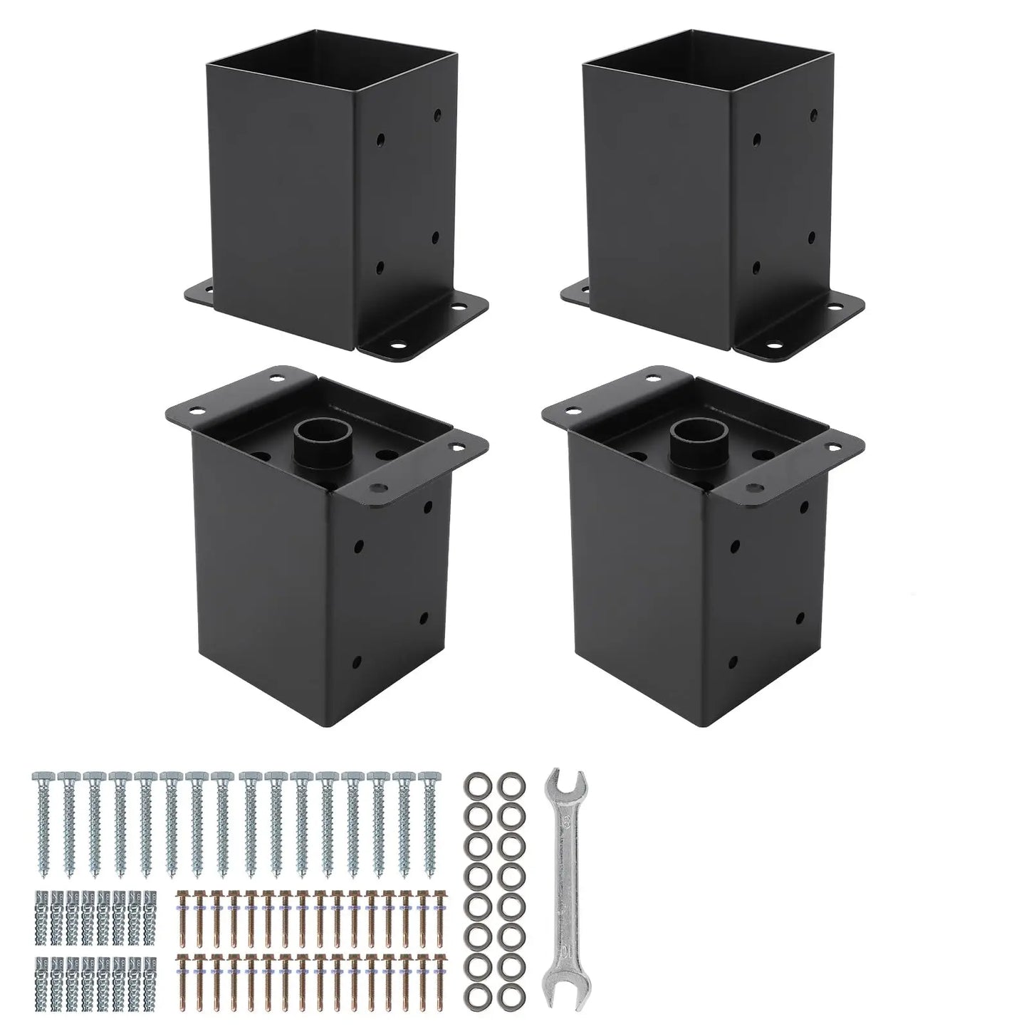 1 New Deal 4"x4" 6"x6" Post Base Set,Steel Deck Post Bracket with Hardware Kit,Post Anchor,Metal Post Holder with Interior Base Fence Deck