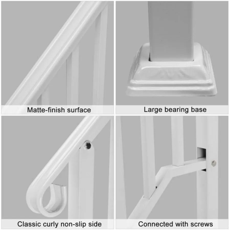 Handrails for Outdoor Steps Iron Handrail Fits 2 Step Transitional Handrail with Installation Kit White