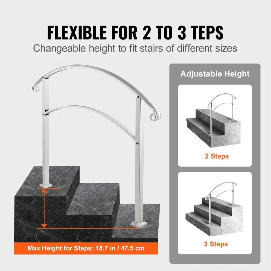 Handrails for Outdoor Steps Fit 1 or 3 Steps Outdoor Stair Railing White Wrought Iron Handrail ible Front Porch Hand Rail Tran