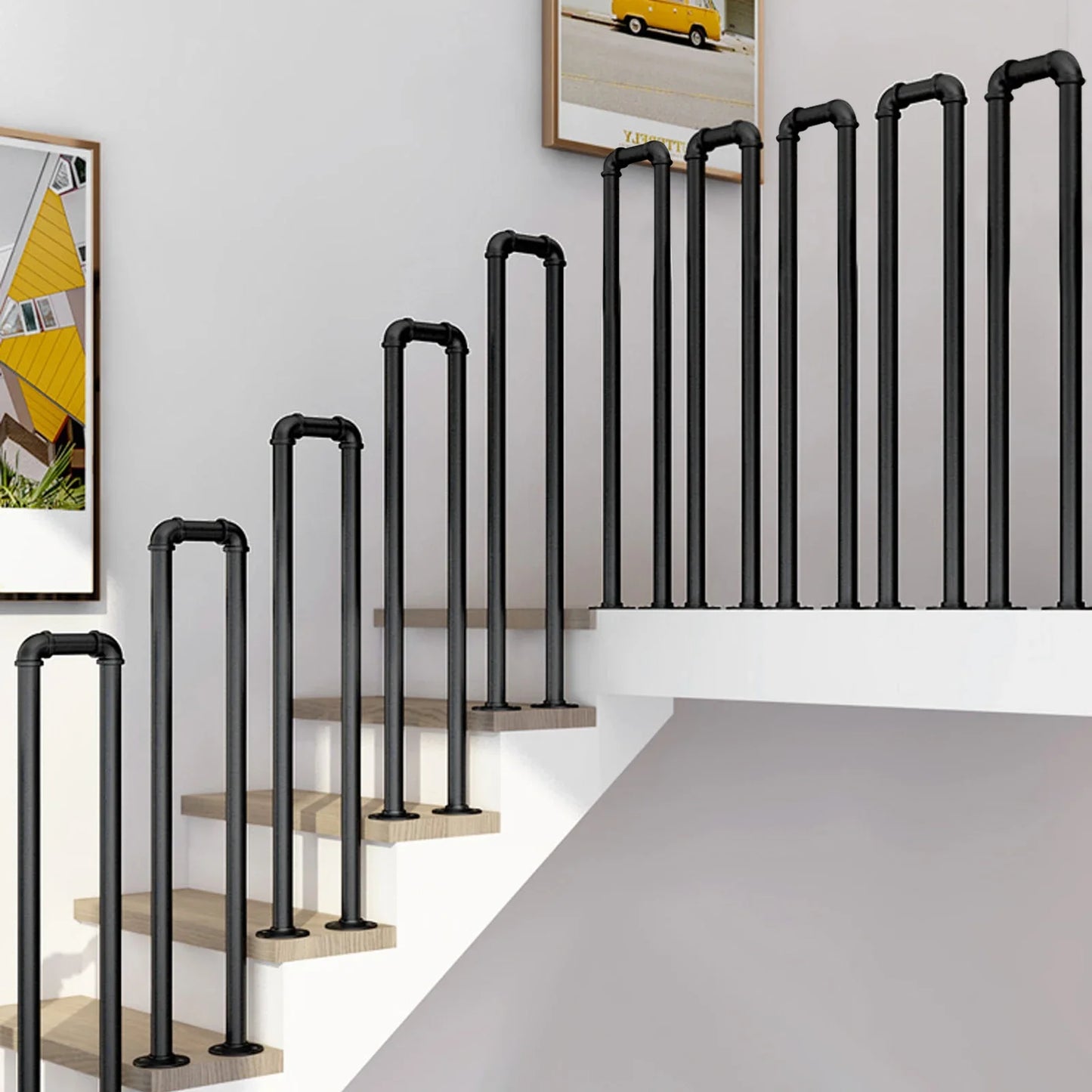5pcs U-shaped Industrial Style Staircase Anti Slip Handrails, Retro Tubular Thickened Indoor Fence for Lofts, Hotels and Office