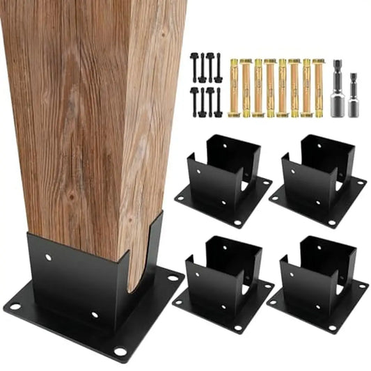 Galvanized Steel Fence Post Base Kit 4x4 Wood Post Bracket Set