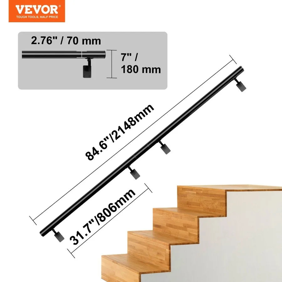 Handrail Stair Railing 7 ft Wall Mount Handrails for Indoor Stairs Thickened Aluminum Alloy Hand Rail with Installation Kit 44