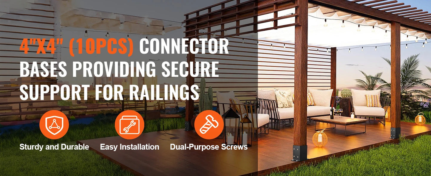 SucceBuy Post Base 10Pcs Inner Size 3.6x3.6Post Brackets Anchor Matte Brackets for Pavilion Deck Railing Support Deck Base Plate