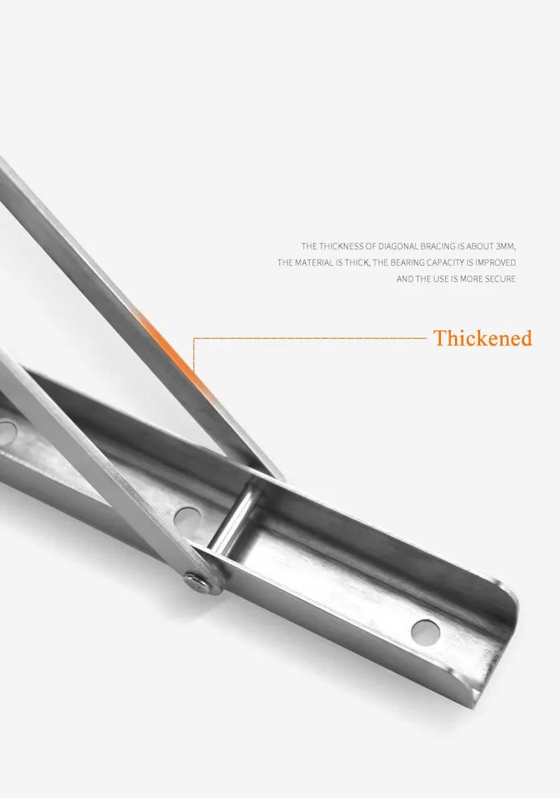 2Pcs 304 Stainless Steel Folding Table Stand Shelf Bench Heavy Duty Wall Shelf Bracket Right Angle Bracket Space Saving Thickene