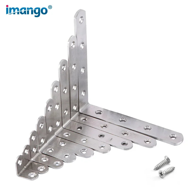 Stainless Steel 90 Degree Angle Bracket Corner Brackets Joint Bracket Fastener Furniture Door Cabinet Screens Wall with Screws