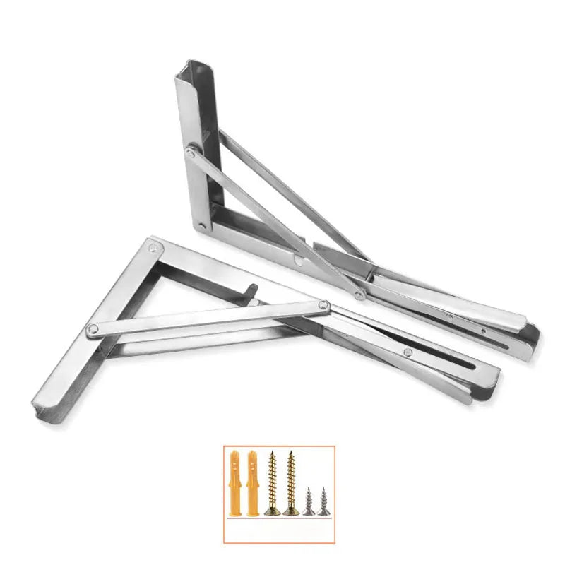 2Pcs 304 Stainless Steel Folding Table Stand Shelf Bench Heavy Duty Wall Shelf Bracket Right Angle Bracket Space Saving Thickene
