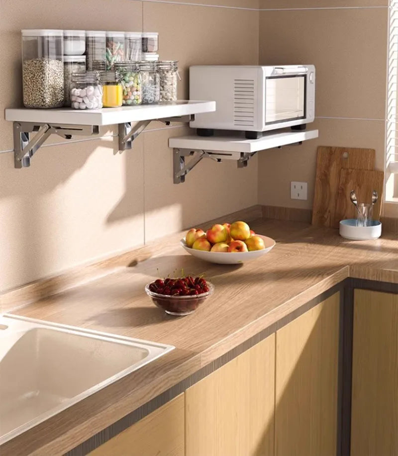 2Pcs 304 Stainless Steel Folding Table Stand Shelf Bench Heavy Duty Wall Shelf Bracket Right Angle Bracket Space Saving Thickene