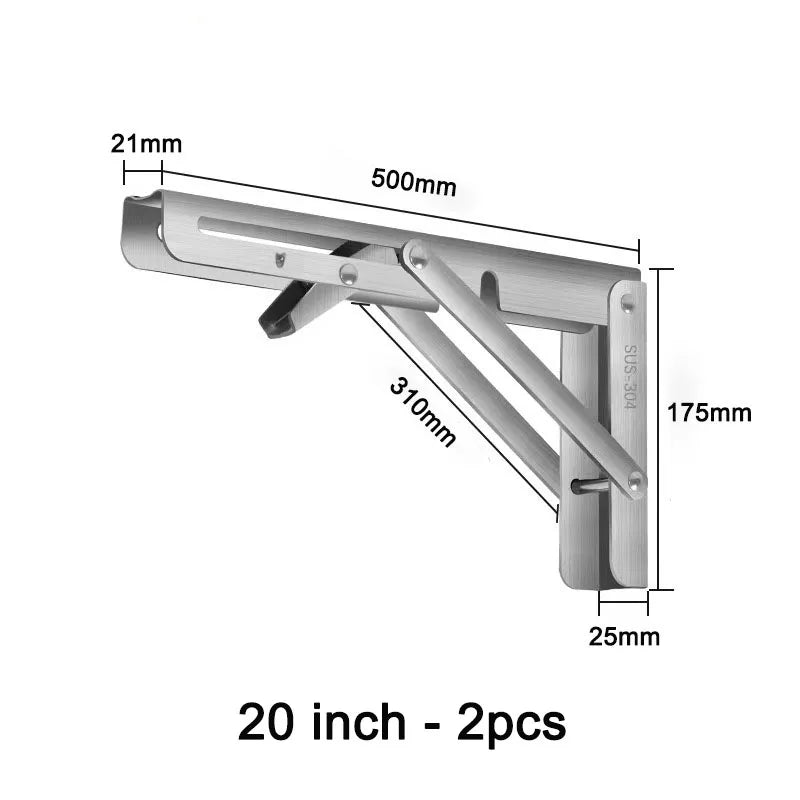 2Pcs 304 Stainless Steel Folding Table Stand Shelf Bench Heavy Duty Wall Shelf Bracket Right Angle Bracket Space Saving Thickene