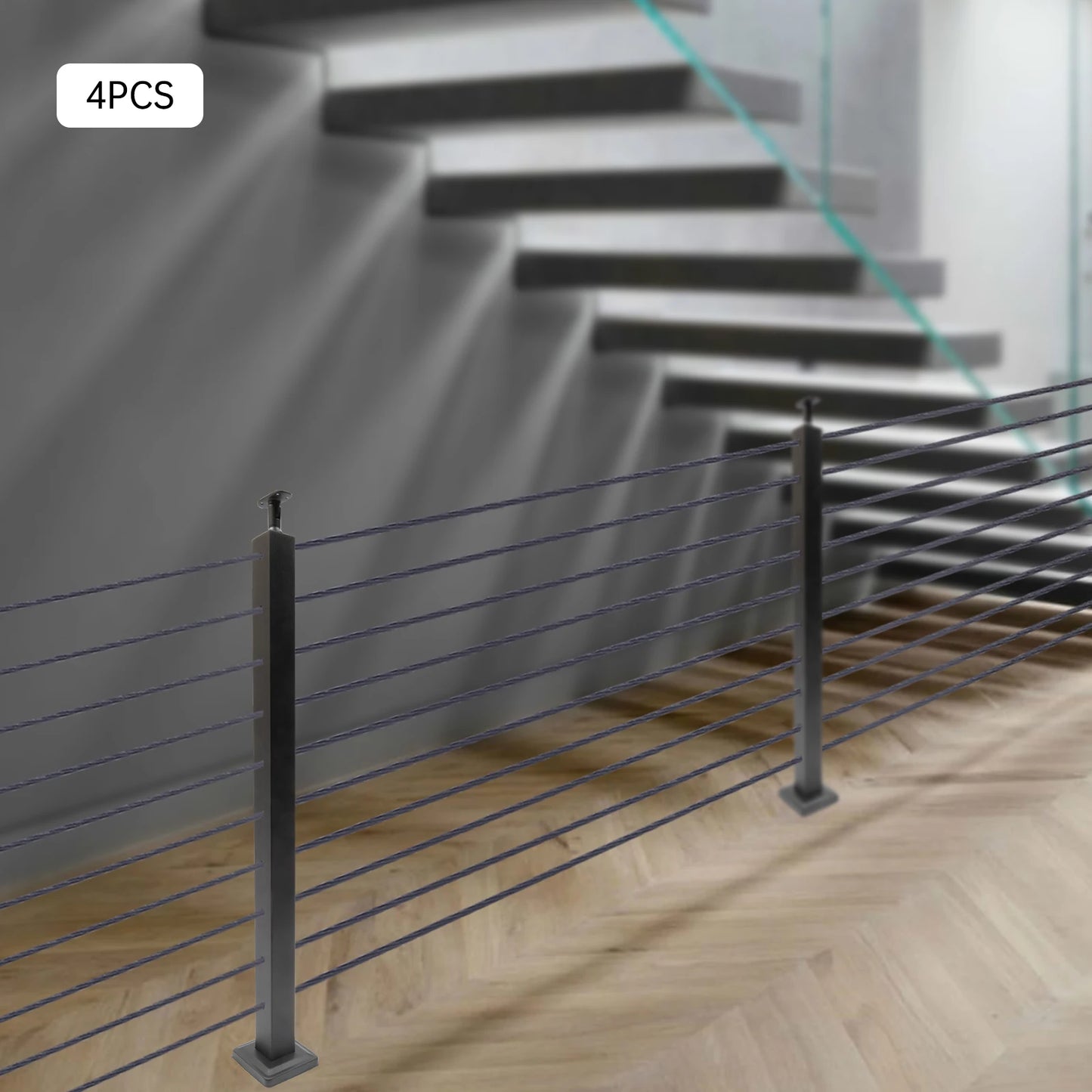Adjustable Stainless Steel Cable Railing Post 36"x2"x2", Black T-shaped 4pcs Intermediate Column, Indoor and Outdoor Handrails