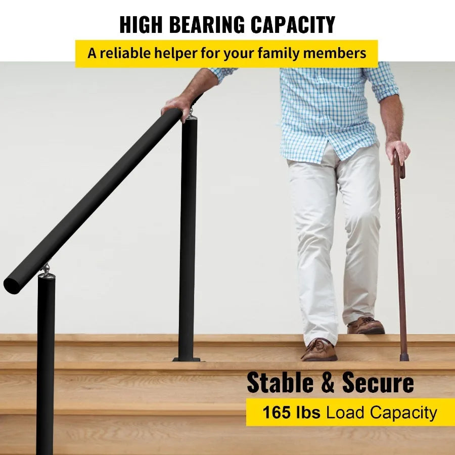 Outdoor Stair Railing Kit 4 FT Handrails 14 Steps Adjustable Angle Black Aluminum Stair Hand Rail for The Elderly Handrails fo