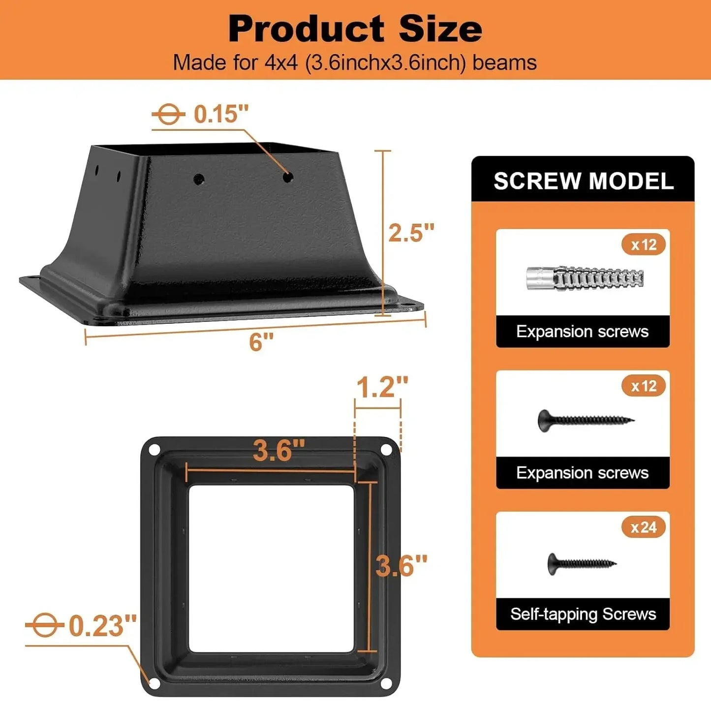 [xmsj]4x4 Base 15pcs, Internal 3.5"x3.5" Heavy Duty Powder-coated Steel Post Bracket Fit For Standard Wood  Anchor
