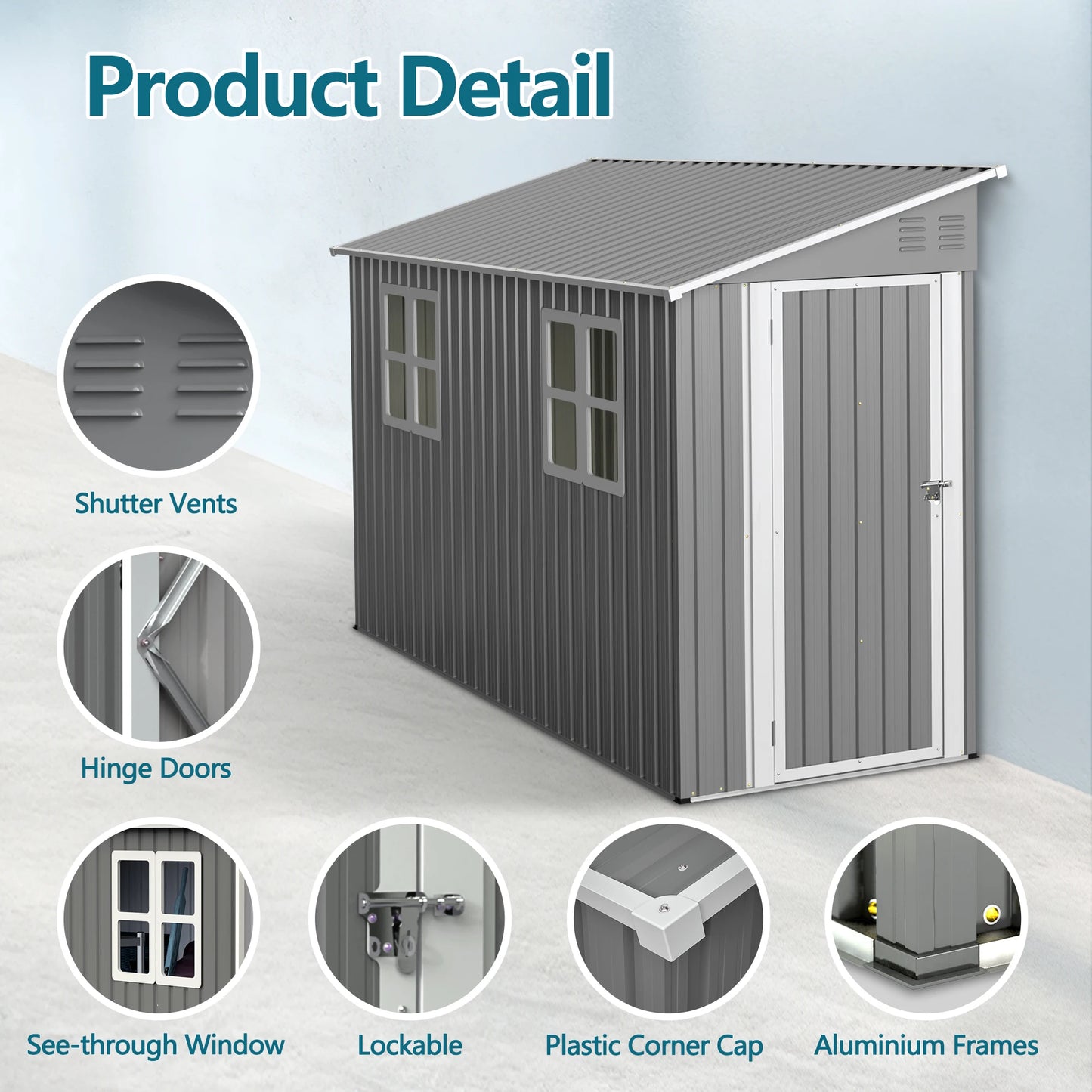 1 4x10 FT Galvanized Steel Outdoor Shed – Weatherproof Lockable Storage for Tools, Bikes & Pets w/Sloping Roof & Window