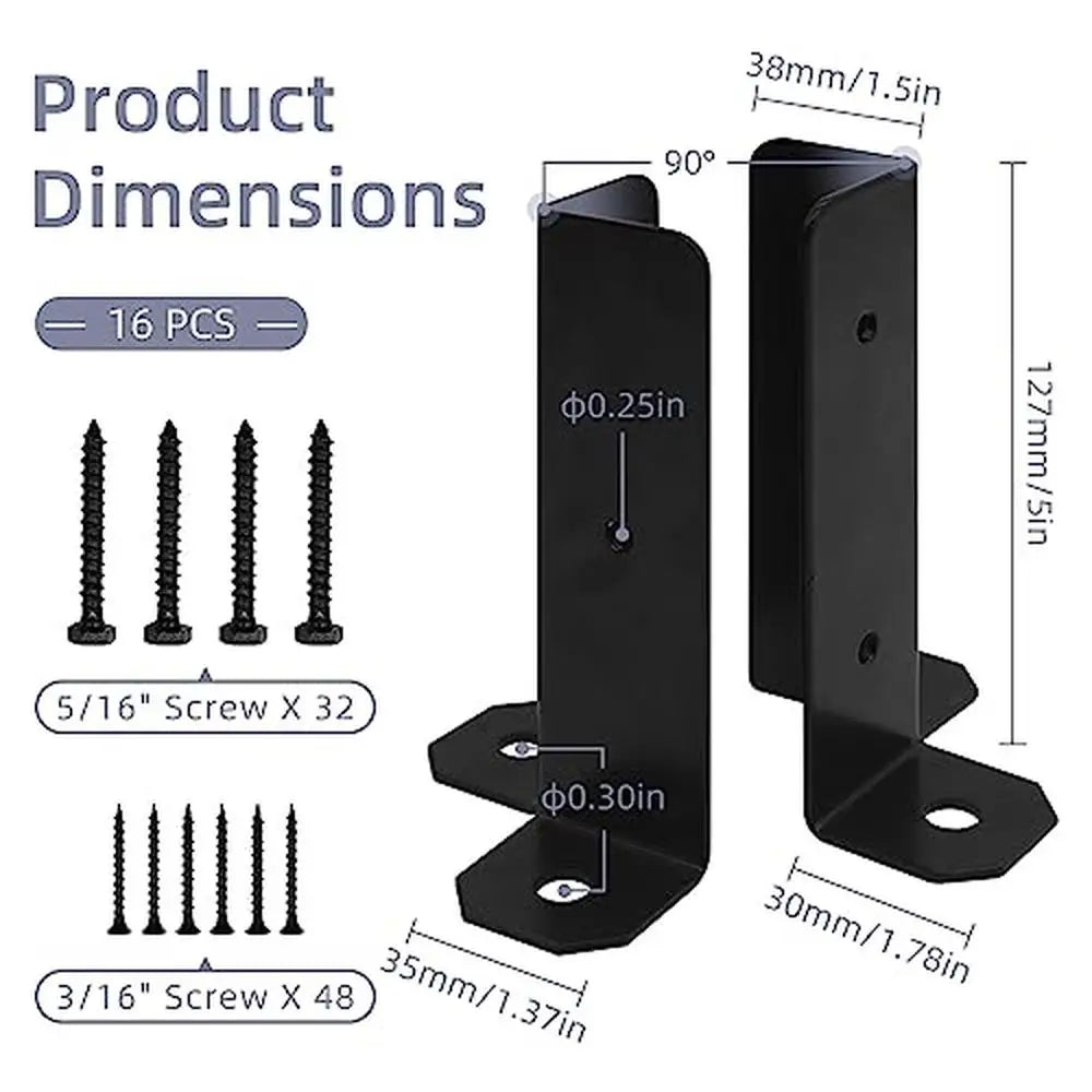 Adjustable Post Base Bracket Set Wood Fence Pergola Deck 16Pcs Fits 1.5x1.5 2x2 2x4 4x4 Post Anti-Rust Durable Metal Easy