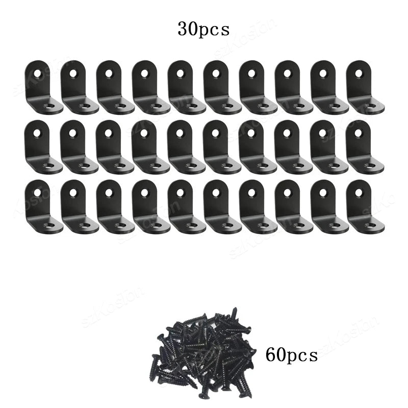 10~50PCS Black Stainless Steel L Shaped Bracket 90 Degree Right Angle Corner Brackets with Screw  for DIY Wood Furniture Cabinet