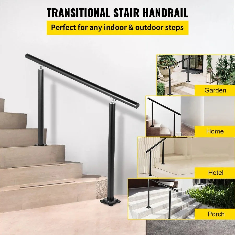 Outdoor Stair Railing Kit 4 FT Handrails 14 Steps Adjustable Angle Black Aluminum Stair Hand Rail for The Elderly Handrails fo
